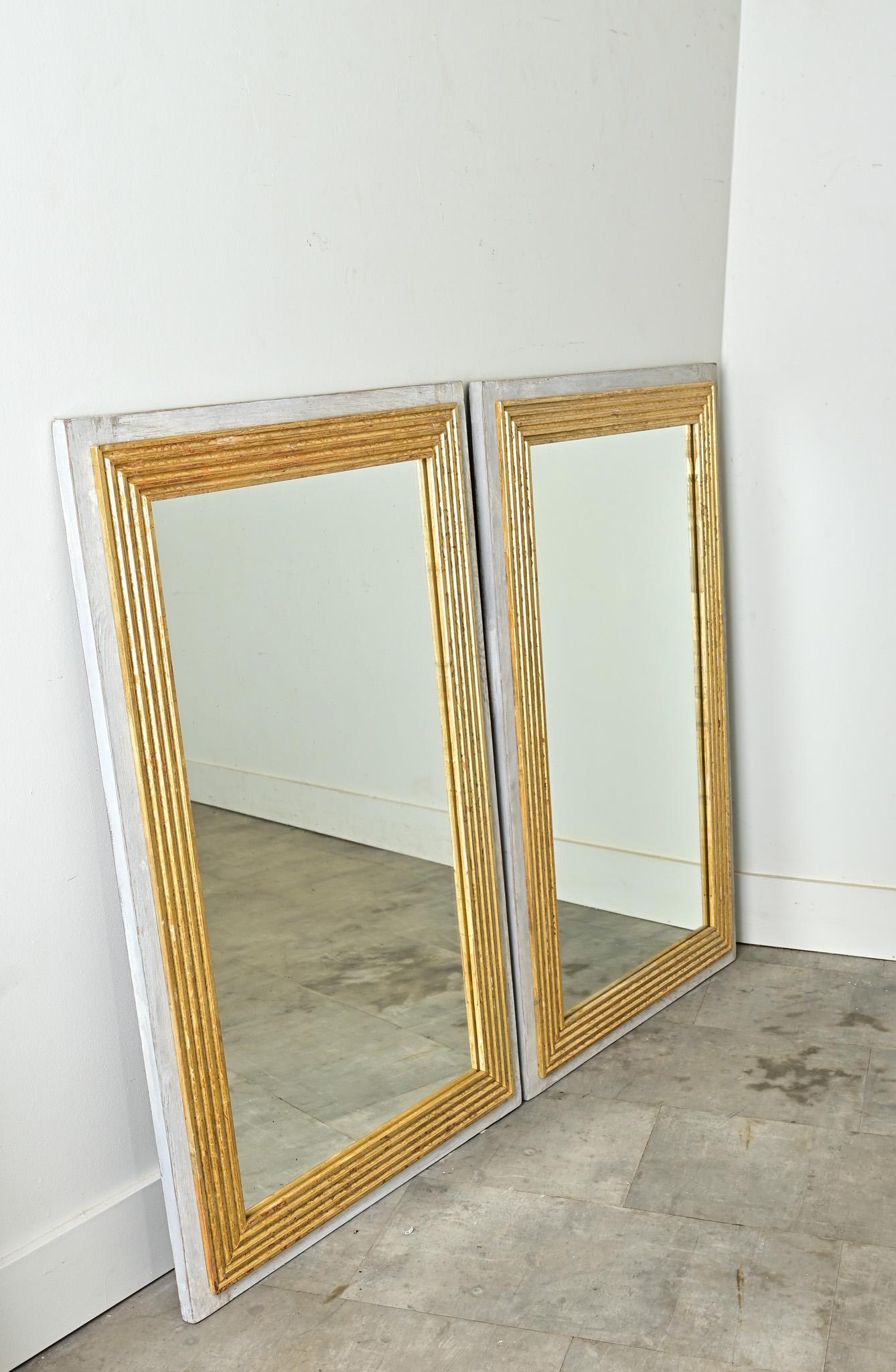 20th Century Pair of Reproduction Painted & Gilt Mirrors For Sale