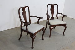 Pair of Reproduction Queen Anne Solid Mahogany Arm Dining Chairs