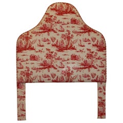 Pair of Reproduction Twin Size Headboards in Red / White Toile Fabric