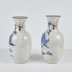 Pair of Republic Period Chinese Porcelain Vases With Crackle Glaze