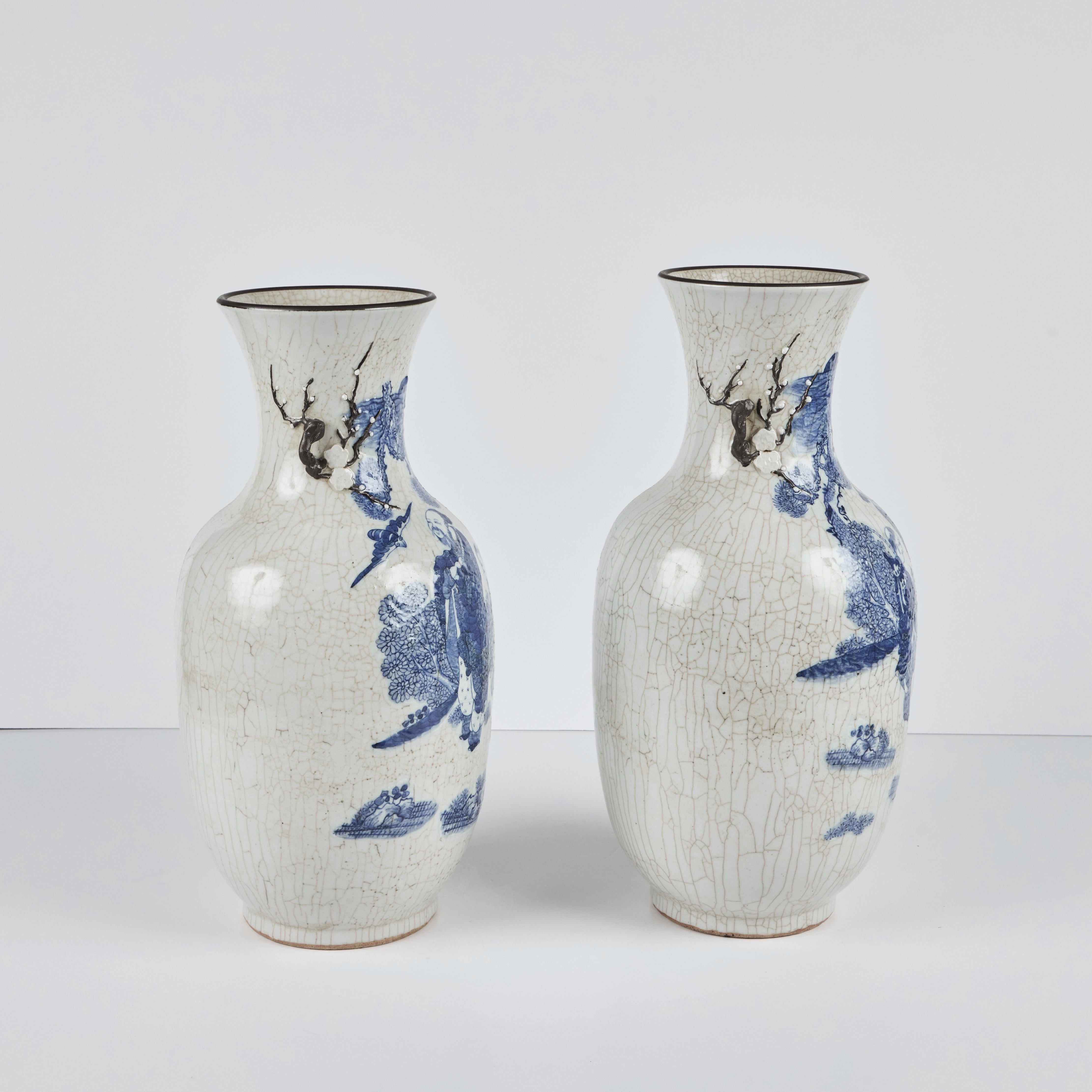 Glazed Pair of Republic Period Chinese Porcelain Vases With Crackle Glaze For Sale
