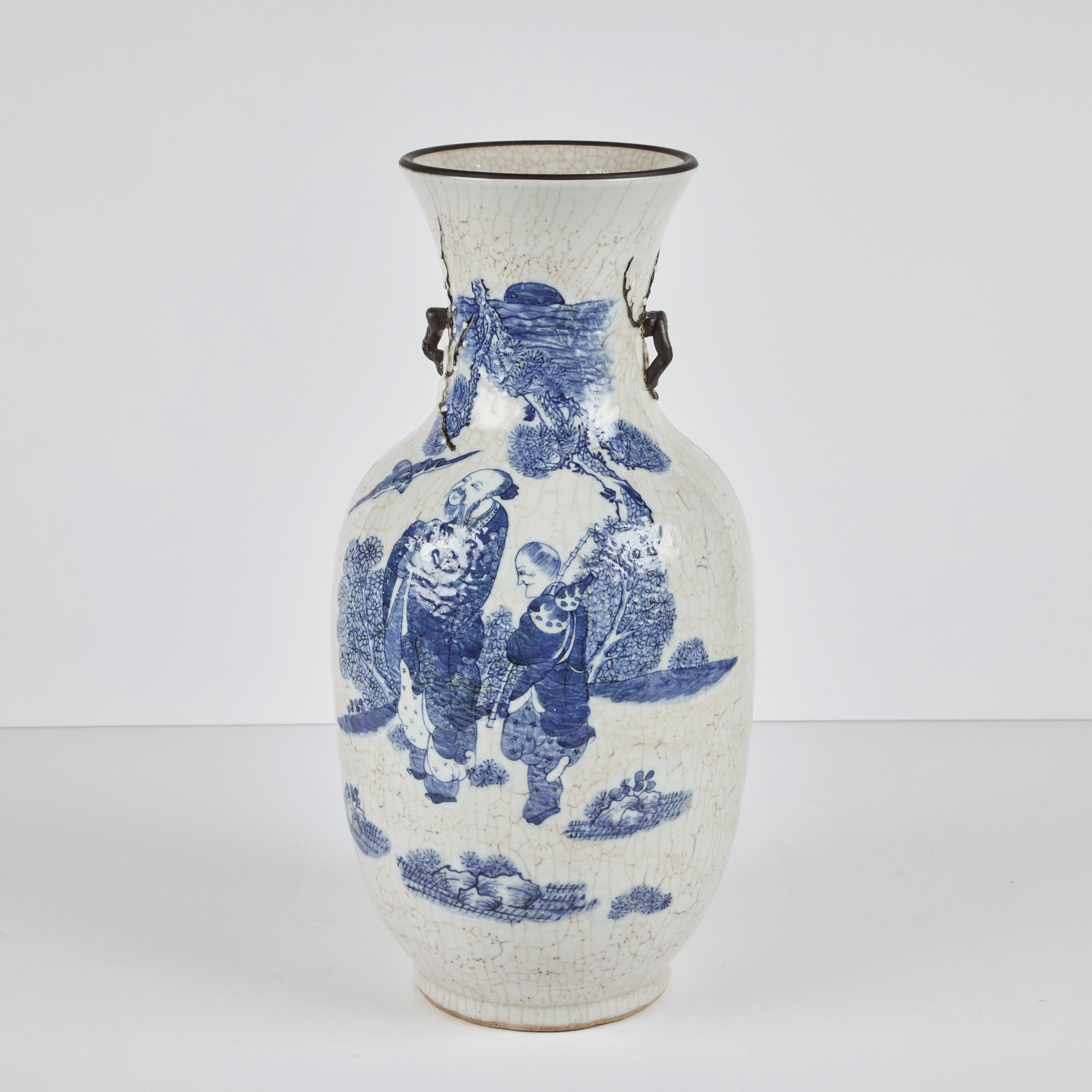 20th Century Pair of Republic Period Chinese Porcelain Vases With Crackle Glaze For Sale