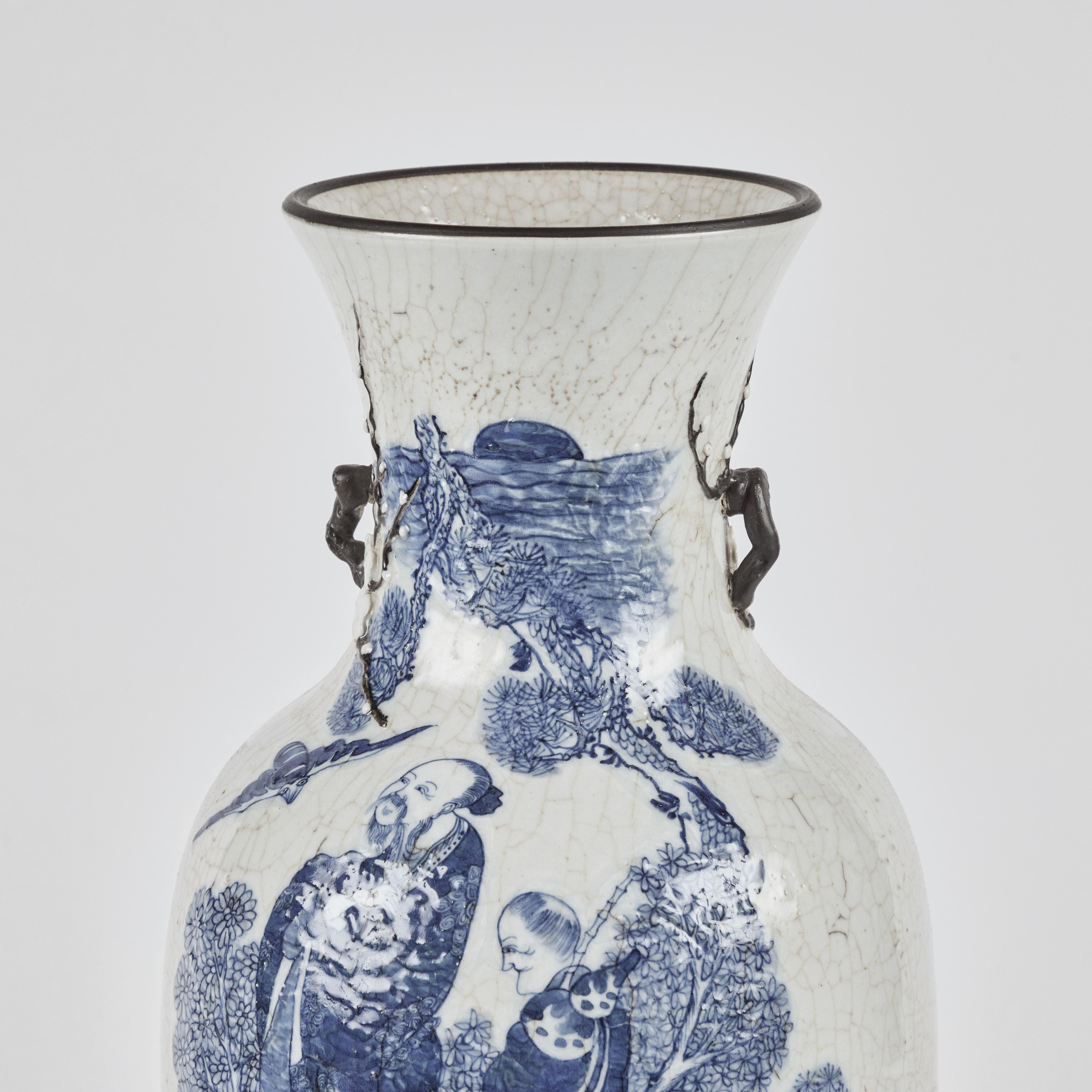 Pair of Republic Period Chinese Porcelain Vases With Crackle Glaze For Sale 1