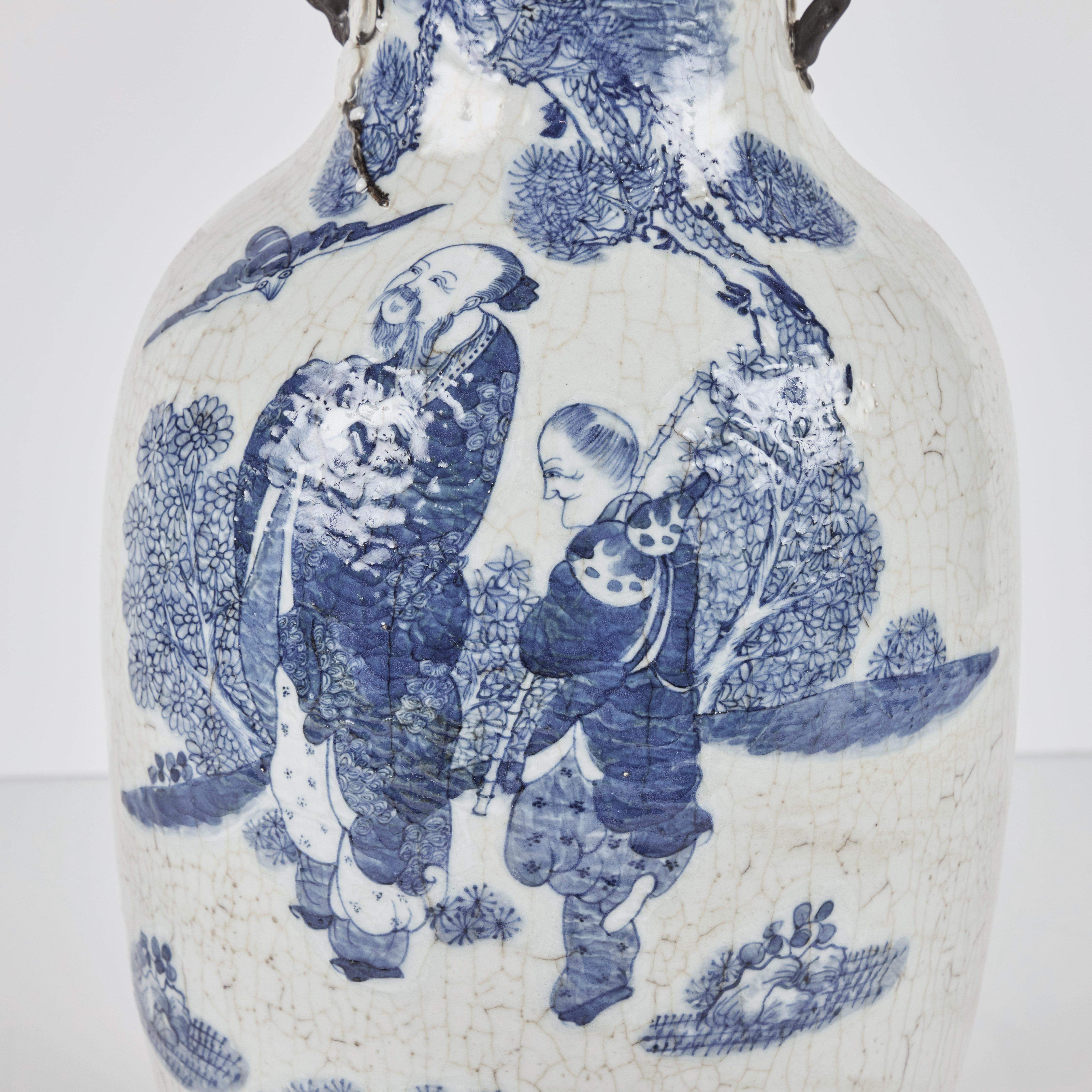 Pair of Republic Period Chinese Porcelain Vases With Crackle Glaze For Sale 2