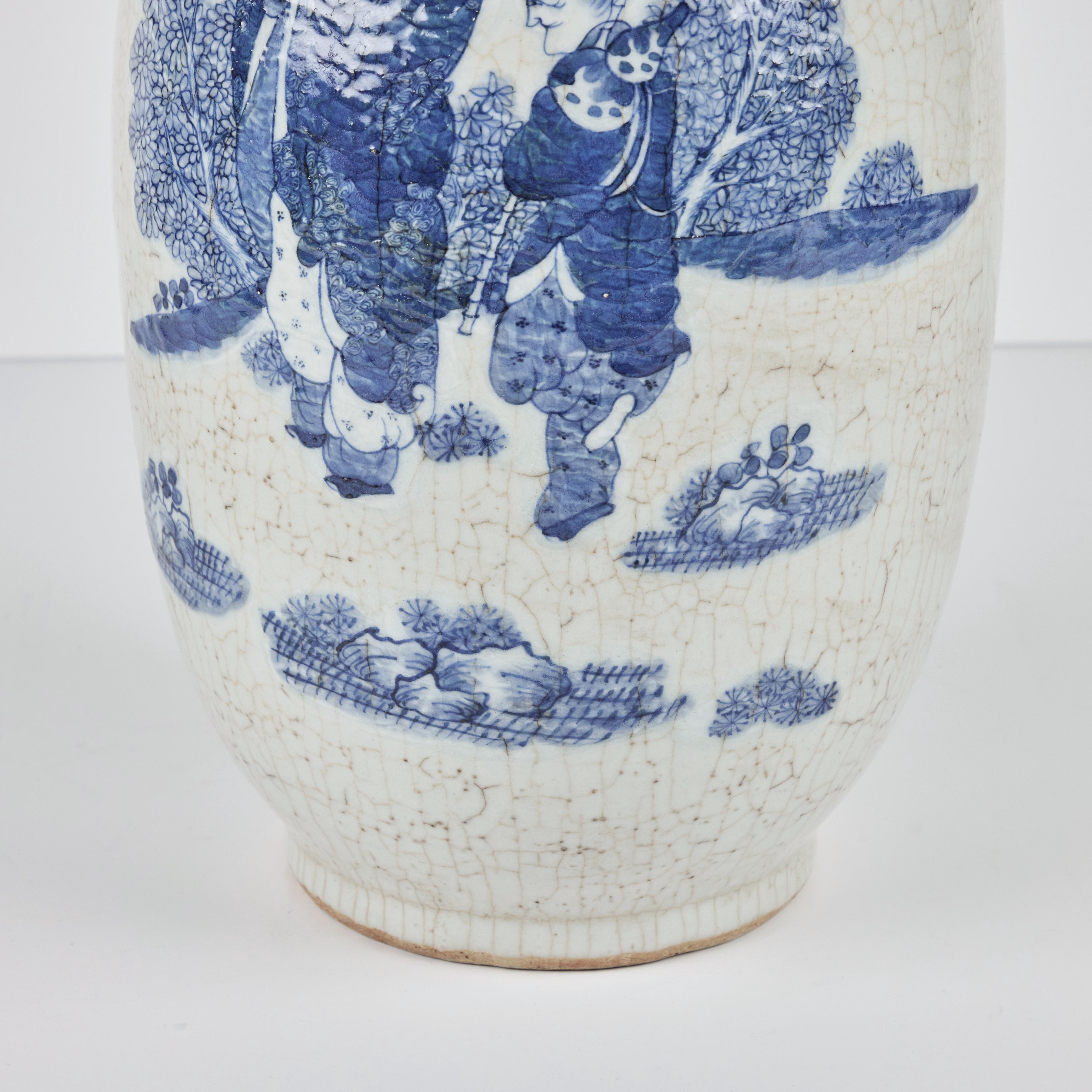 Pair of Republic Period Chinese Porcelain Vases With Crackle Glaze For Sale 3