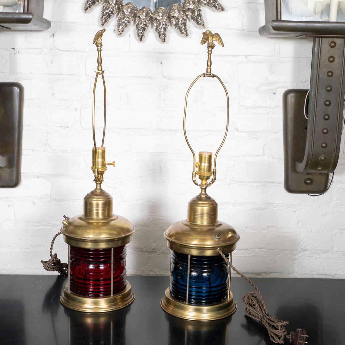 Pair of repurposed railroad light table lamps Moderno de mediados de siglo en venta
