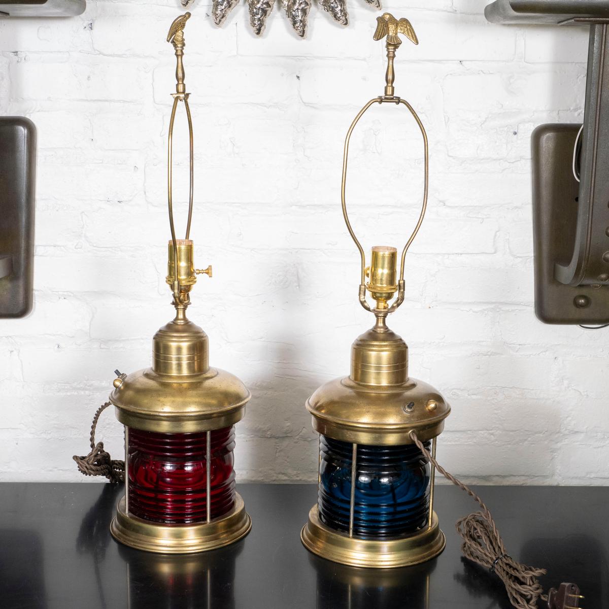 Pair of repurposed railroad light table lamps Estadounidense en venta