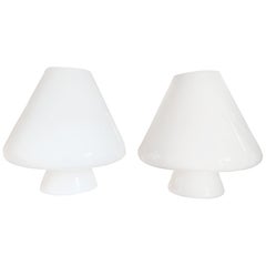 Paire de lampes de table champignon en verre de Murano Res