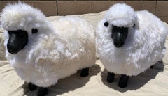 Pair of Resin and Fur Sheep Sculptures