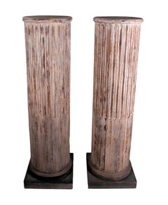 Pair of Resin Imitation Wooden Stands with Antique Style Finish