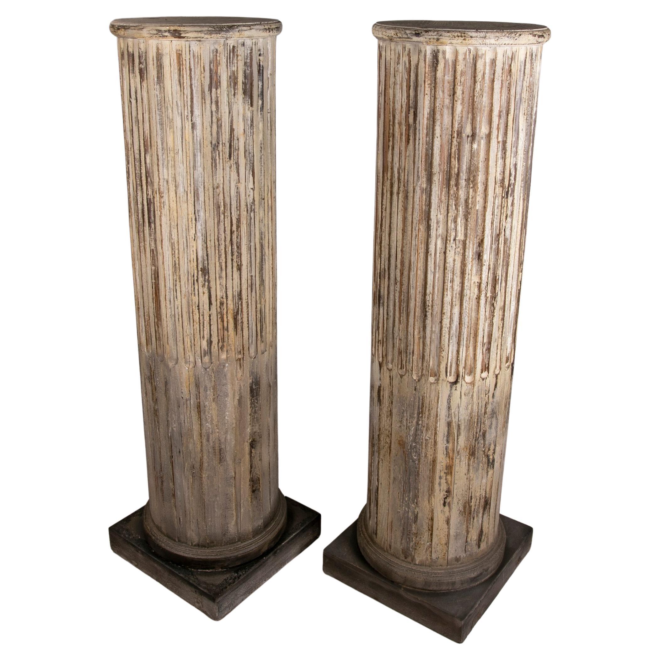 Pair of Resin Imitation Wooden Stands with Antique Style Finish