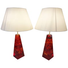 Pair of Resin Obelisk Table Lamps, 1970s by Henri Fernandez