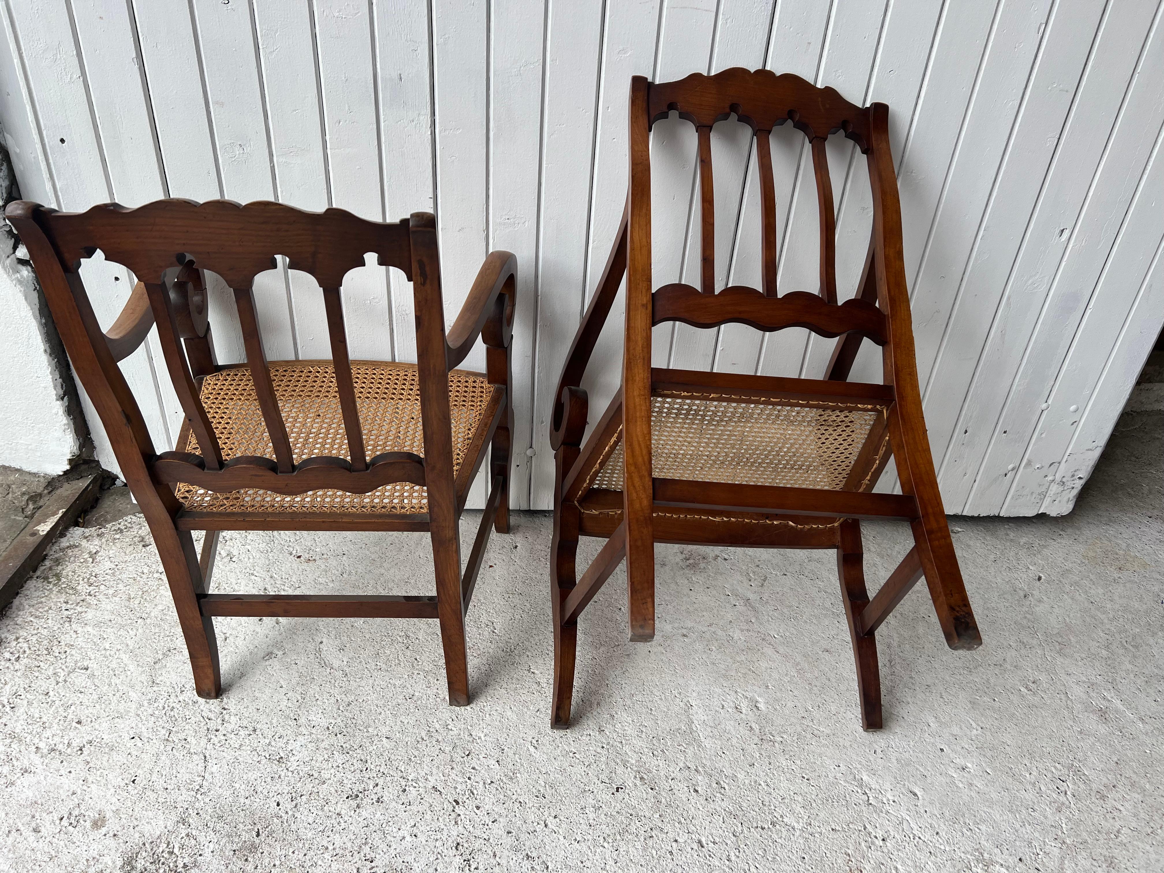 Cane Pair of Restauration Armchairs , 18 th Century France