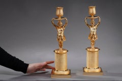 Pair of Restauration Gilt Bronze Candlesticks
