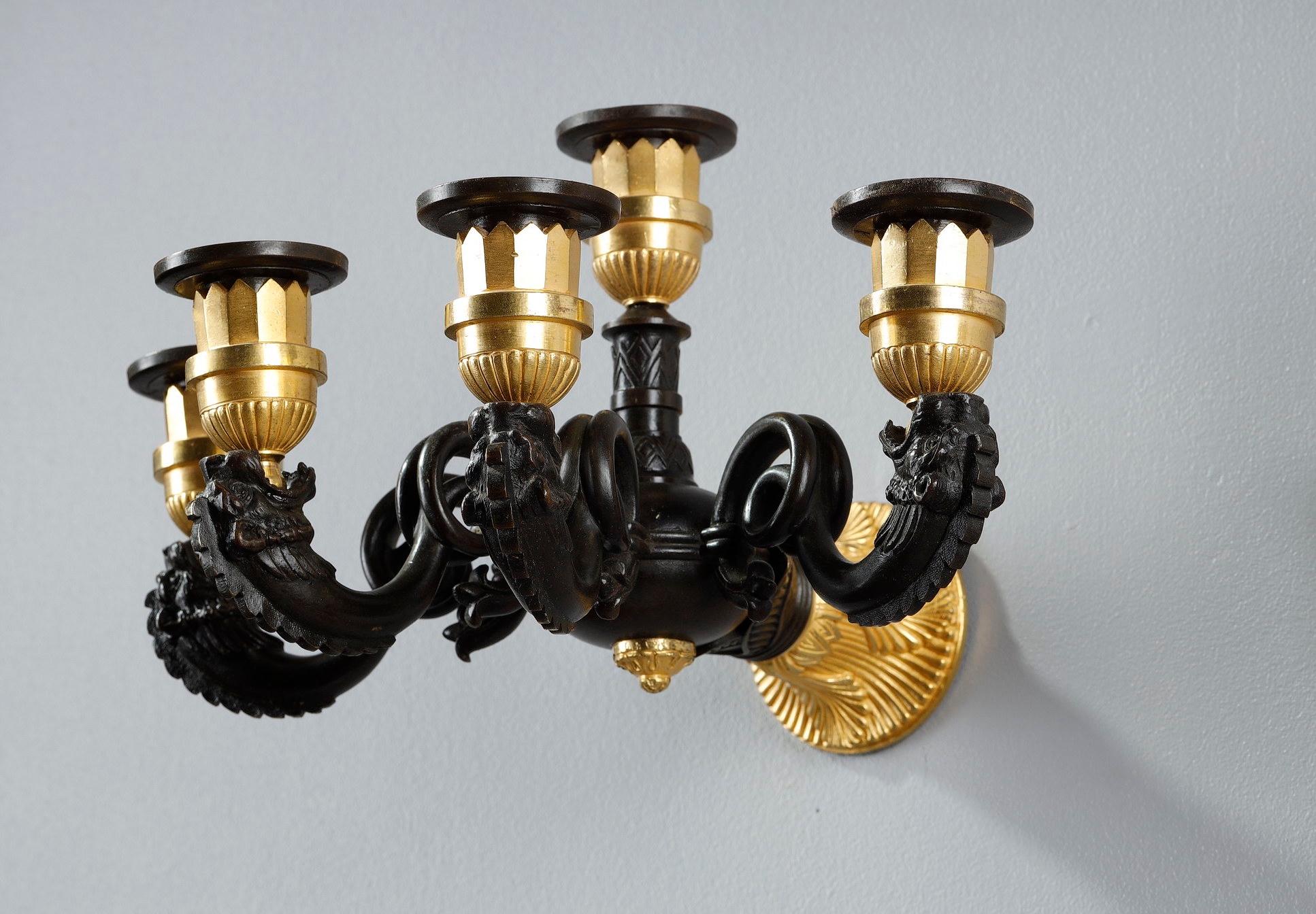 Pair of Restauration Period Sconces in Bronze For Sale 4