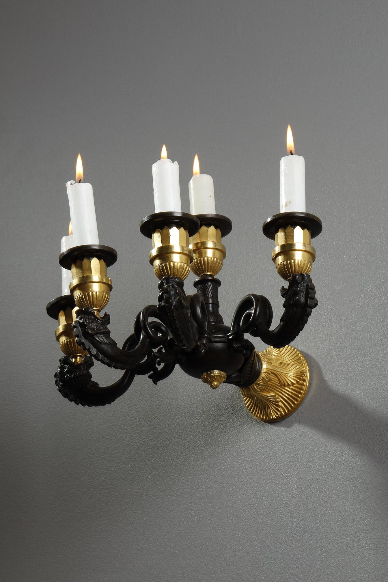 Pair of Restauration Period Sconces in Bronze For Sale 6