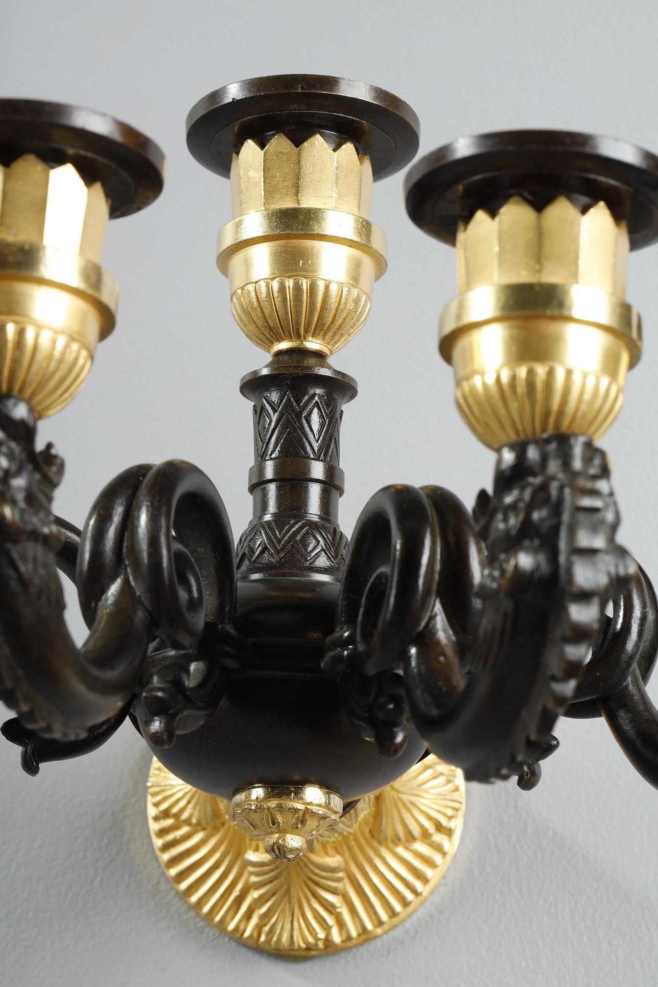 Pair of Restauration Period Sconces in Bronze For Sale 9