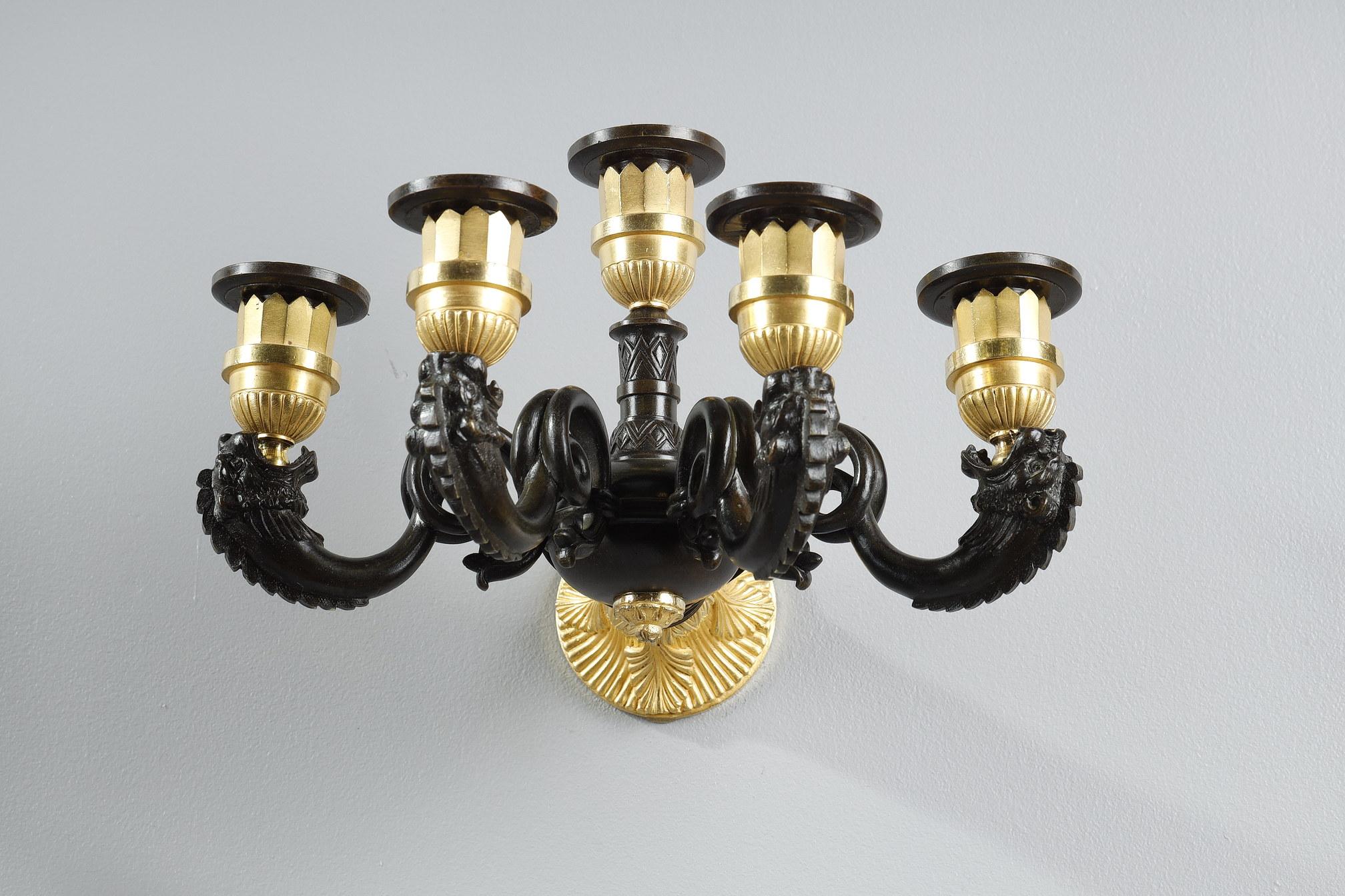 Mid-19th Century Pair of Restauration Period Sconces in Bronze For Sale
