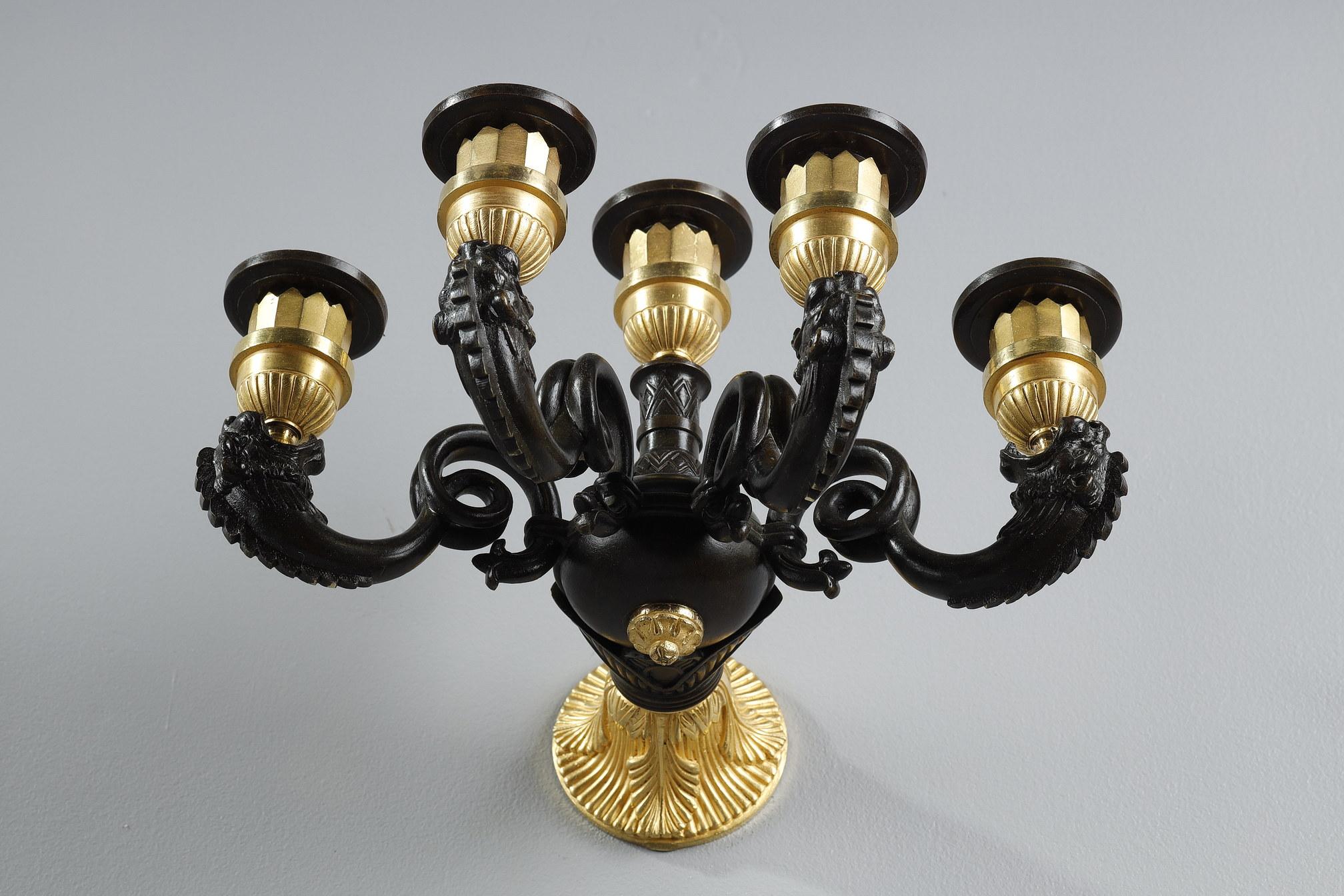Pair of Restauration Period Sconces in Bronze For Sale 1