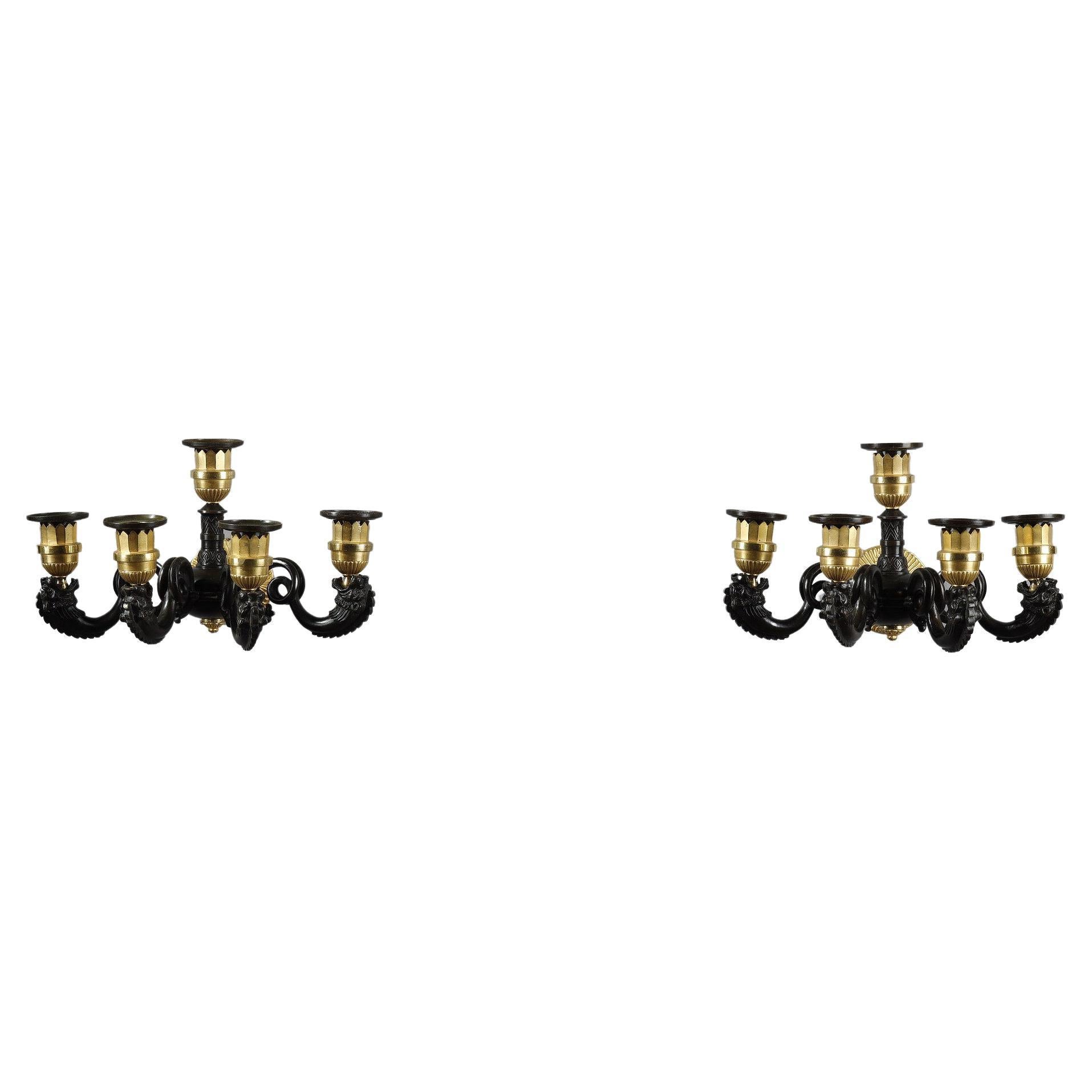 Pair of Restauration Period Sconces in Bronze For Sale