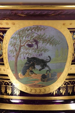 Pair of Restauration Purple Opaline Medici Vases