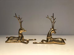Pair of 'Resting Stags' Bronze Sculptures. French Work. Circa 1970