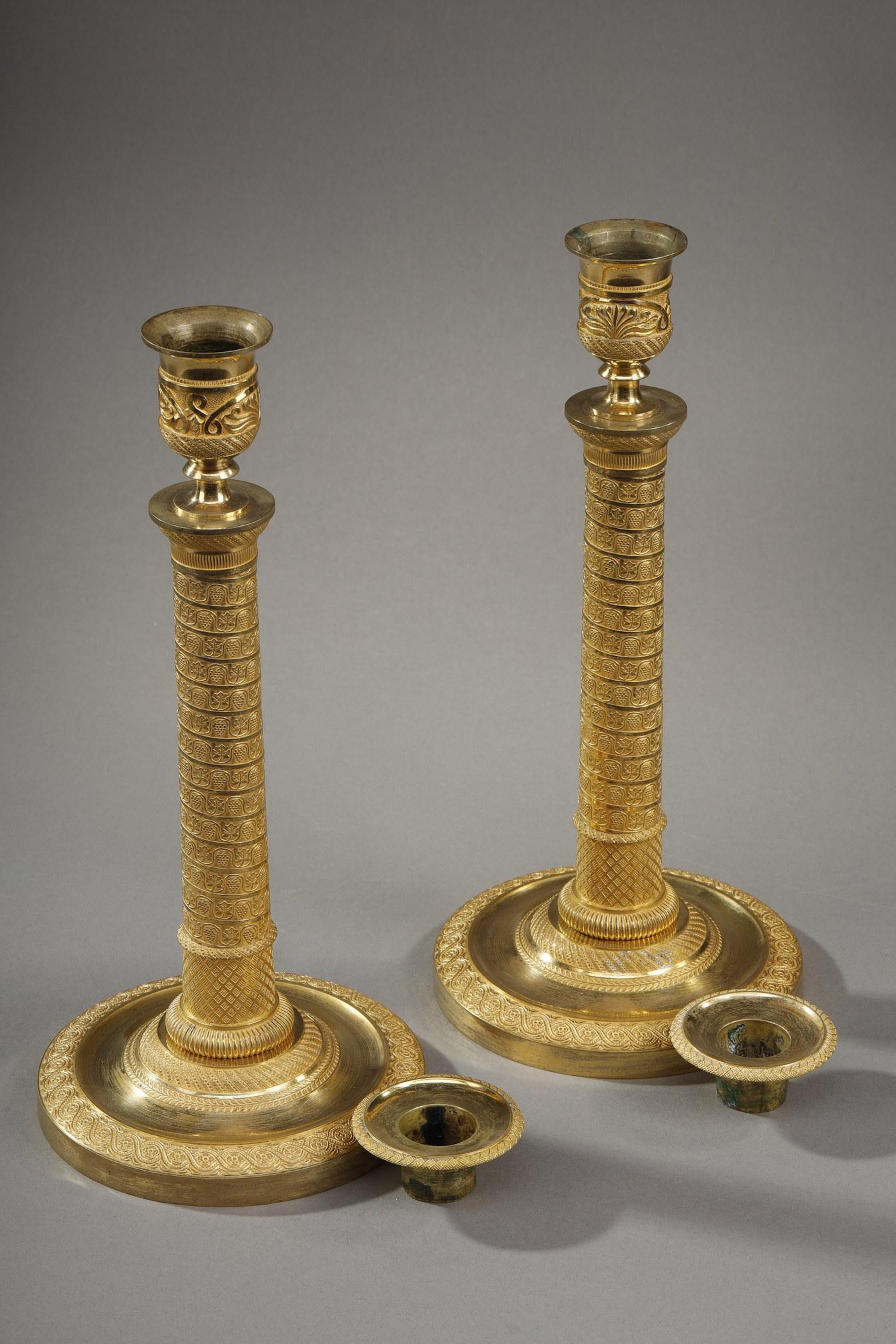 Pair of Restoration Candleholders in Gilded Bronze 9