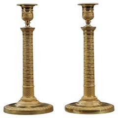 Pair of Restoration Candleholders in Gilded Bronze
