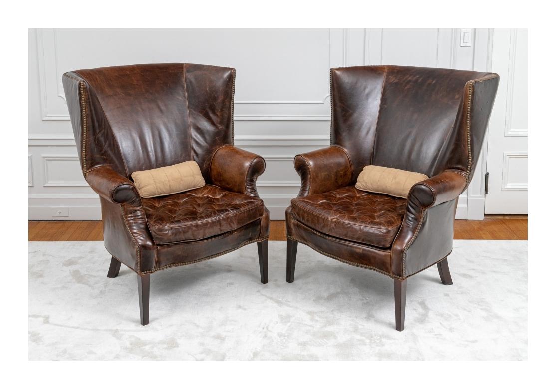 Pair of Restoration Hardware Drake Leather Barrel Back Club Chairs 9