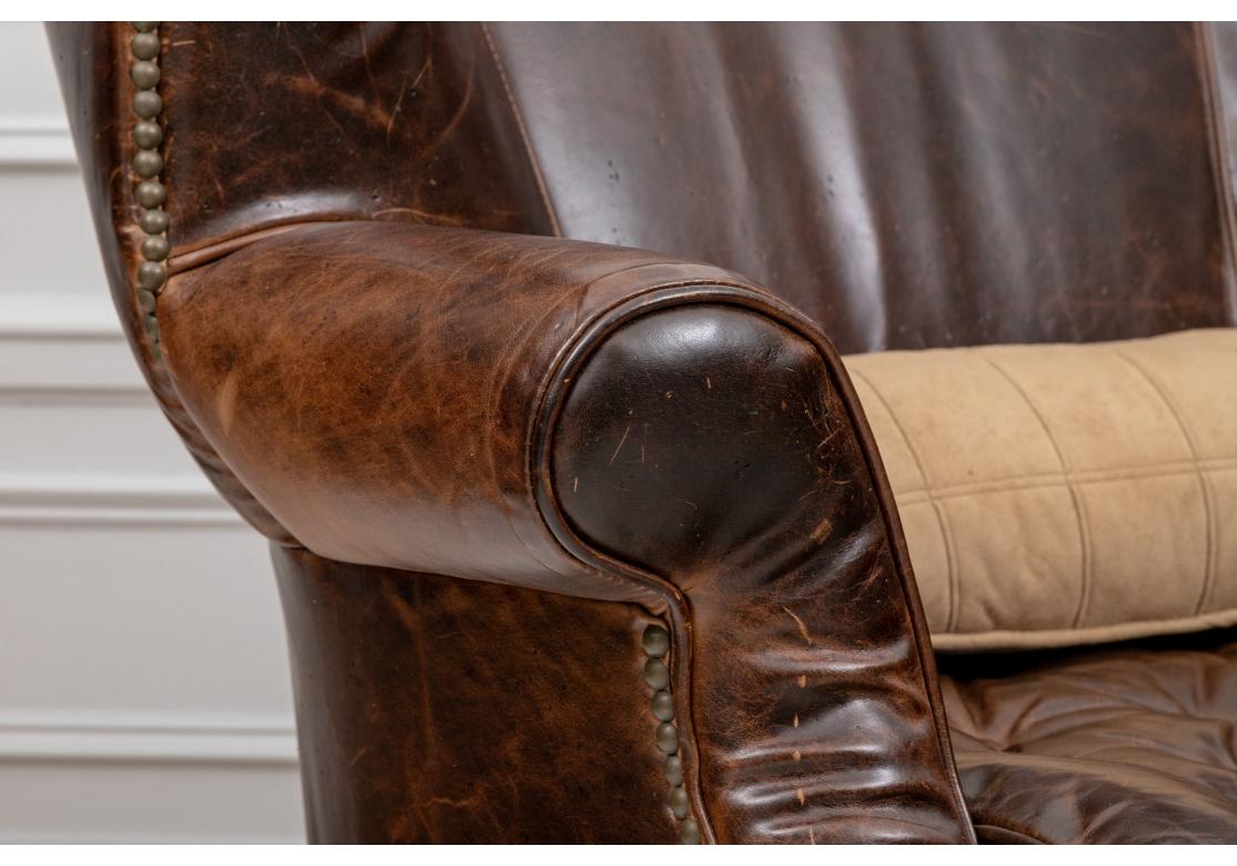 Hollywood Regency Pair of Restoration Hardware Drake Leather Barrel Back Club Chairs