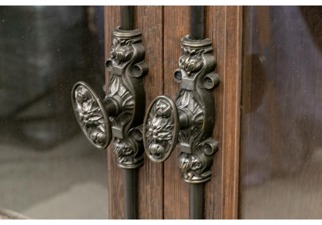 Pair of Restoration Hardware French Casement Double Door Oak Bookcase Cabinets In Fair Condition In Bridgeport, CT