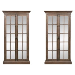 Pair of Restoration Hardware French Casement Double Door Oak Bookcase Cabinets