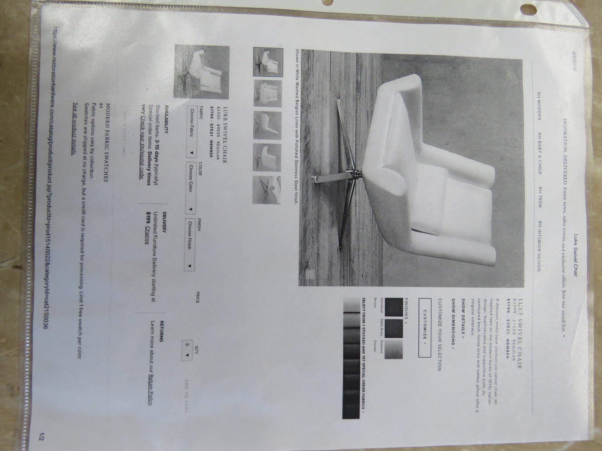 Contemporary Pair of Restoration Hardware Luke Swivel Chairs