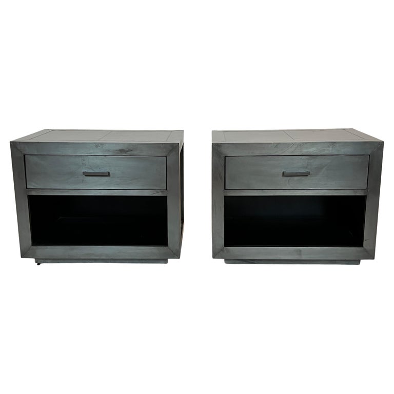 Pair of Restoration Hardware Metal Wrapped Nightstands For Sale at 1stDibs
