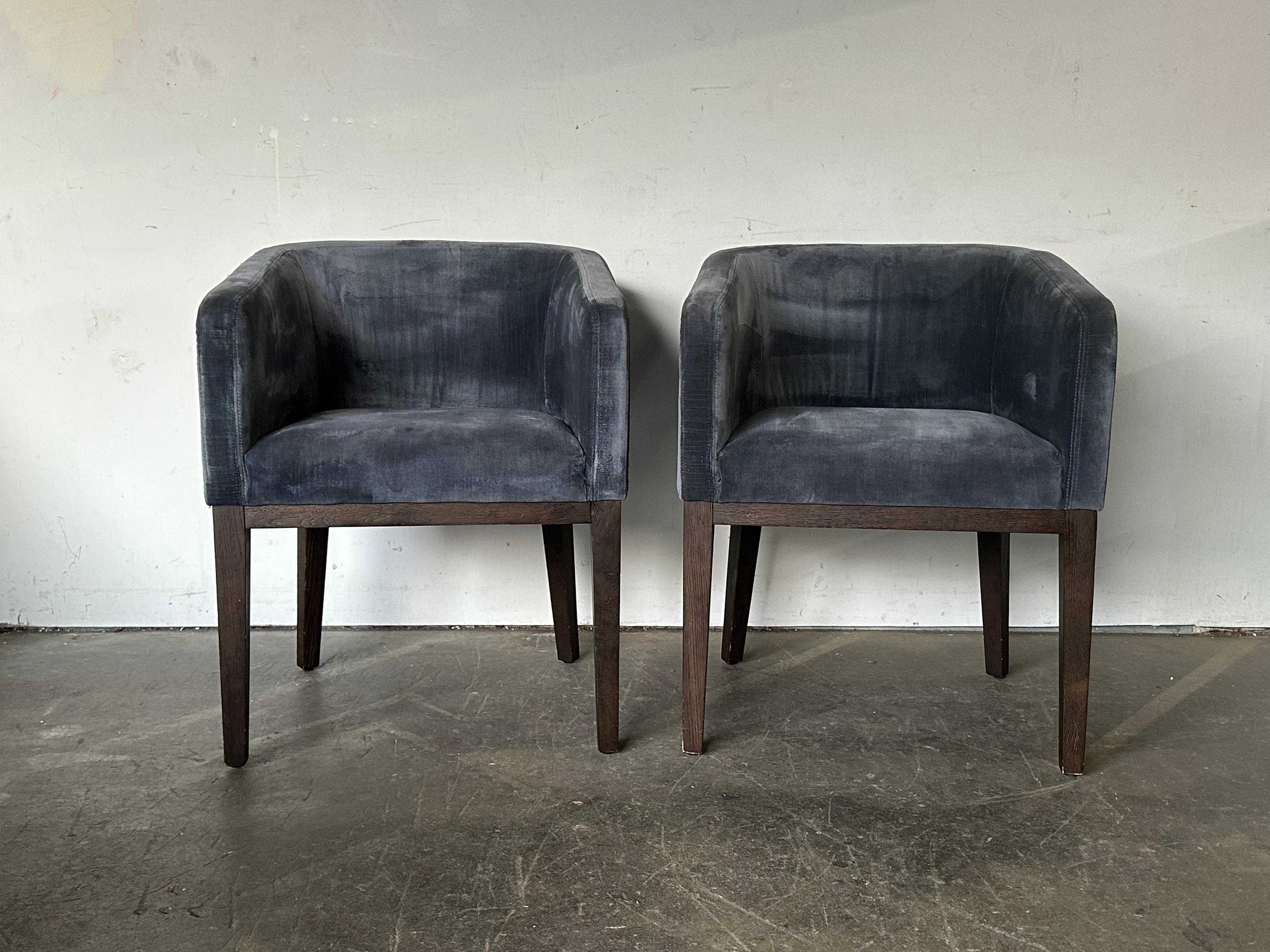 American Pair of Restoration Hardware Velvet Barrelback Dining Chairs