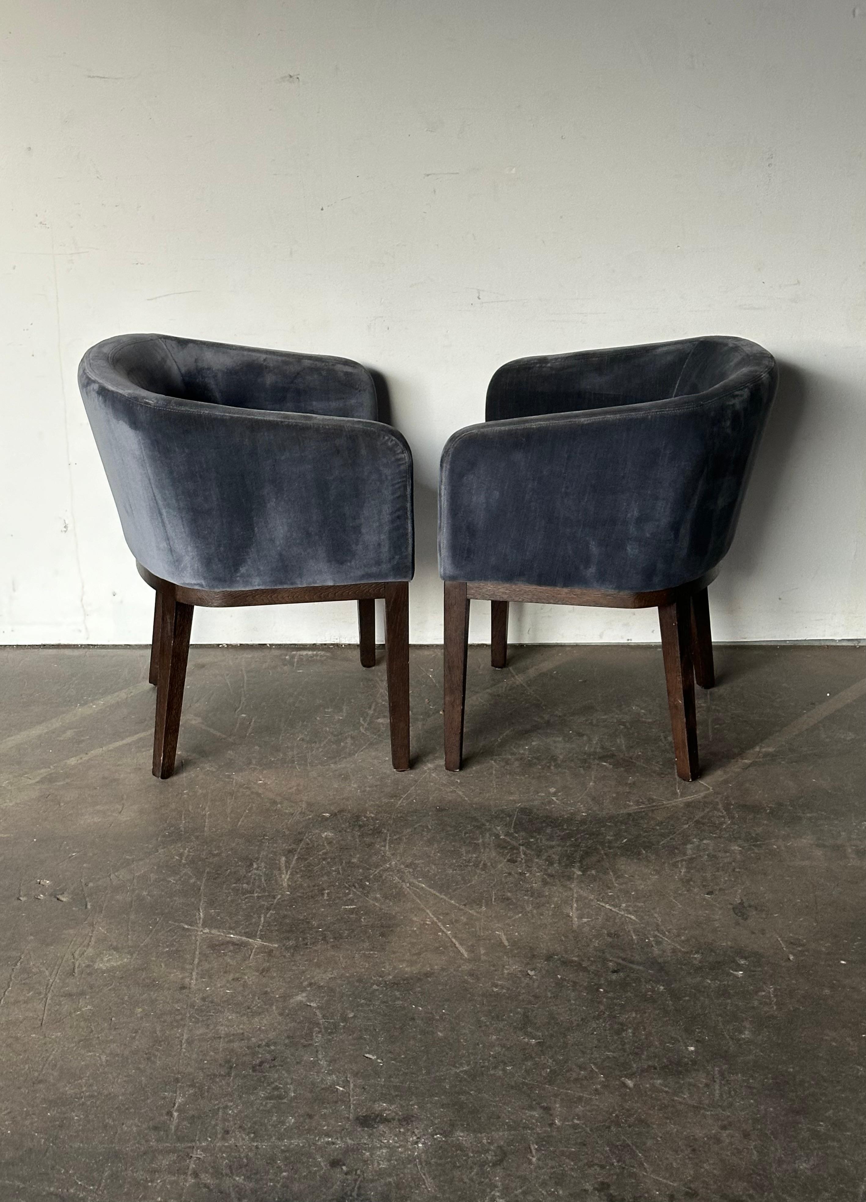 Pair of Restoration Hardware Velvet Barrelback Dining Chairs 3