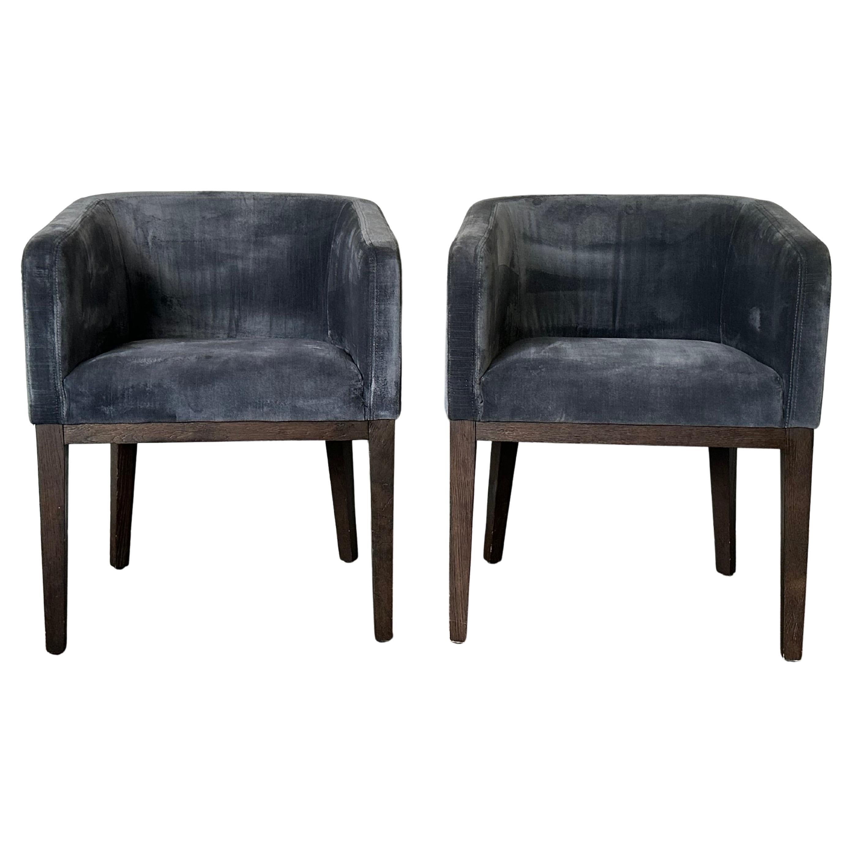 Pair of Restoration Hardware Velvet Barrelback Dining Chairs