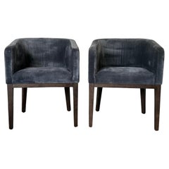 Pair of Restoration Hardware Velvet Barrelback Dining Chairs