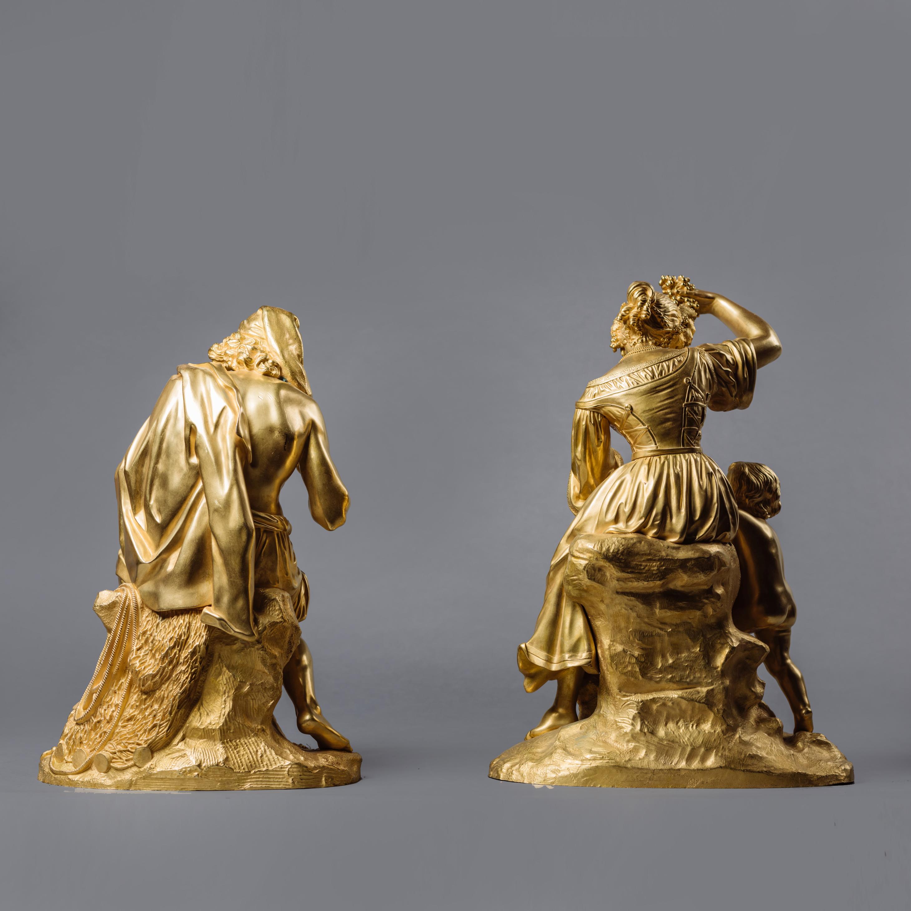 19th Century Pair of Restoration Period Gilt-Bronze Allegorical Groups. French, circa 1830 For Sale