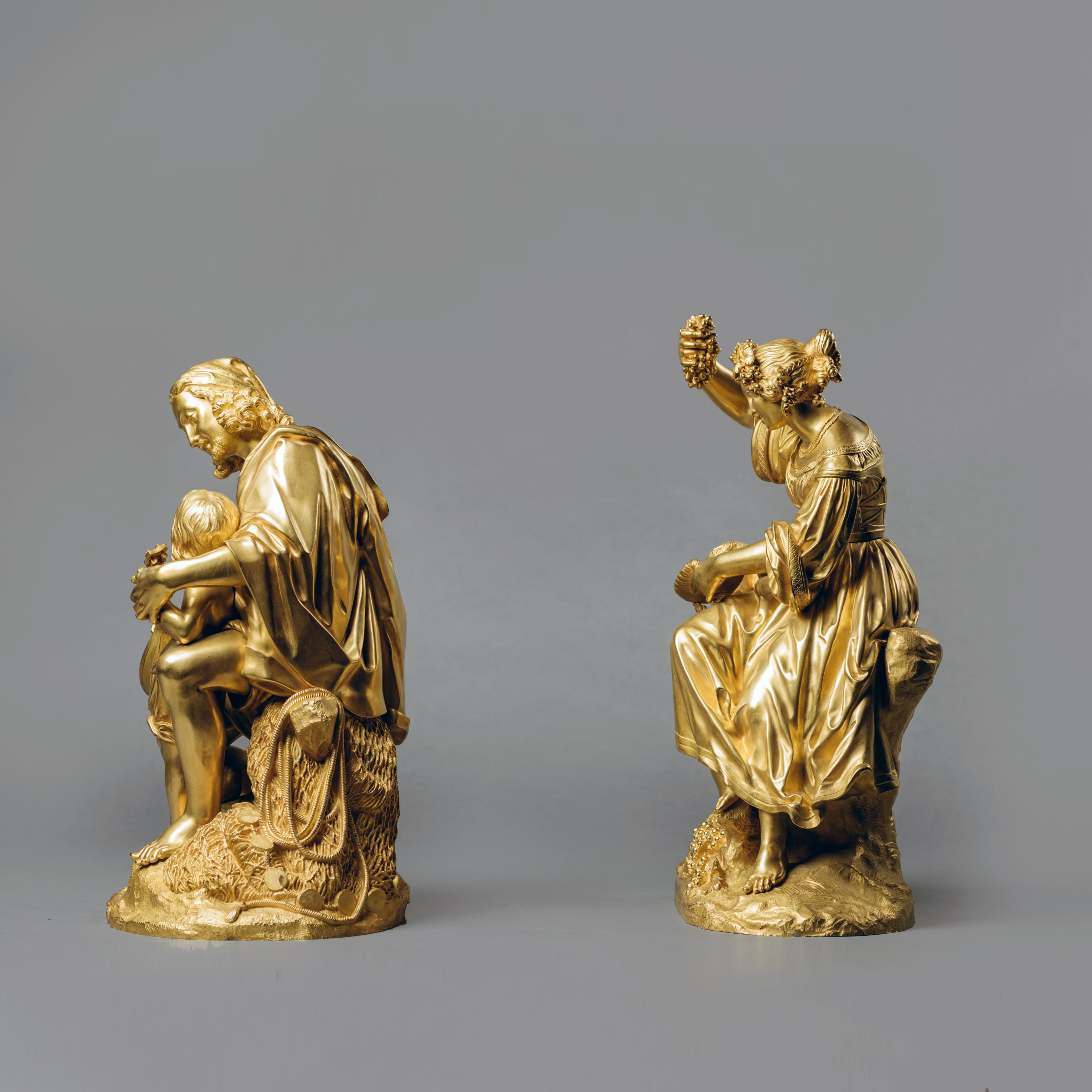 Pair of Restoration Period Gilt-Bronze Allegorical Groups. French, circa 1830 For Sale 1