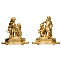 Pareja de grupos figurados de bronce dorado del periodo de la Restauración. Francés, hacia 1830