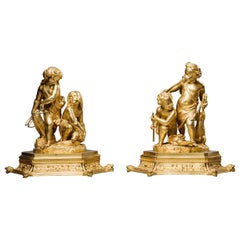 Paire de groupes figuratifs en bronze doré de la période de la Restauration. Français:: vers 1830