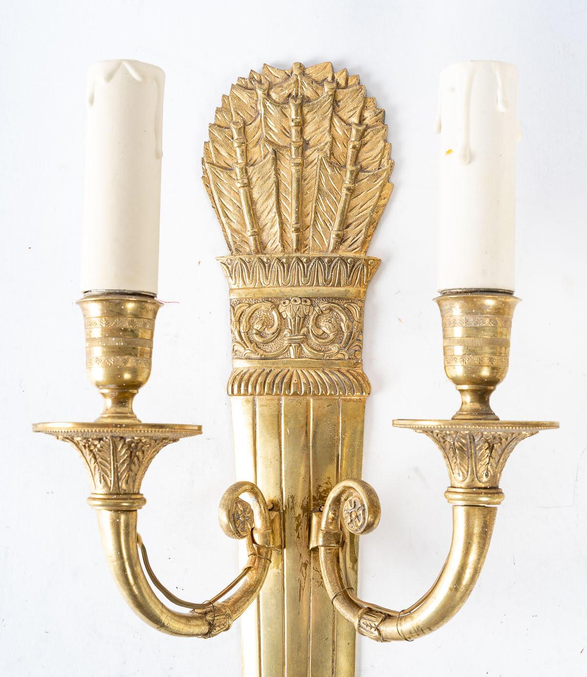 French Pair of Restoration Style Two-Light Sconces For Sale