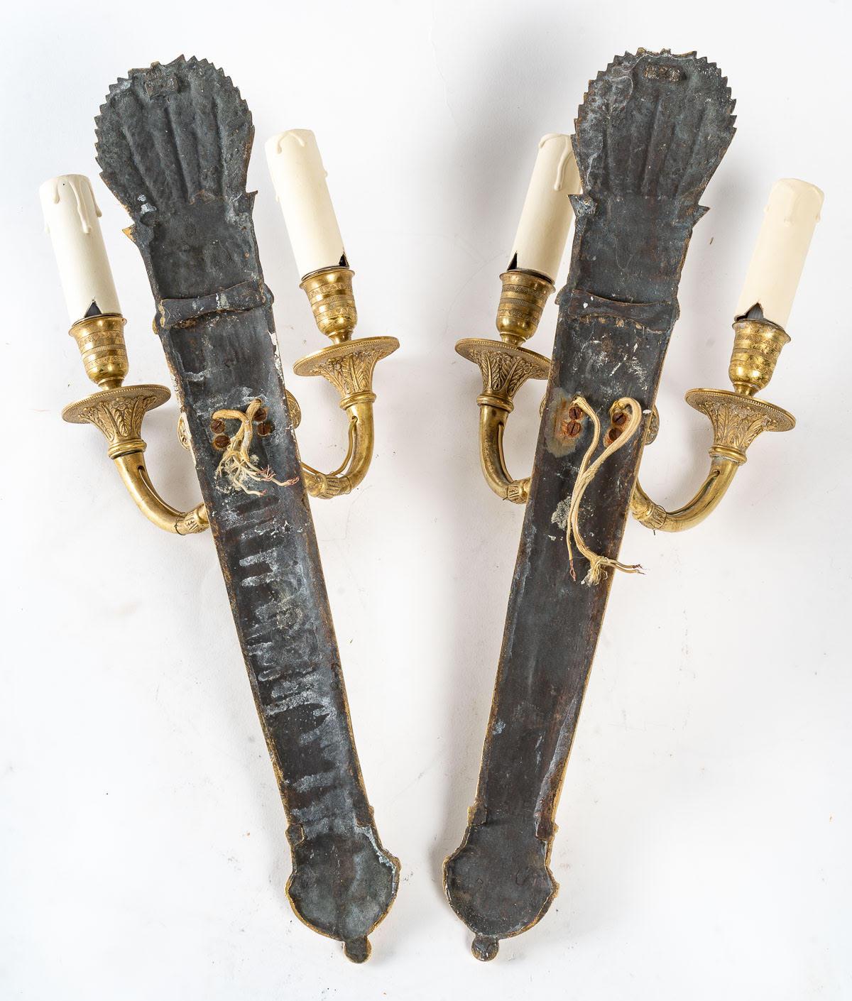Pair of Restoration Style Two-Light Sconces In Good Condition For Sale In Saint-Ouen, FR