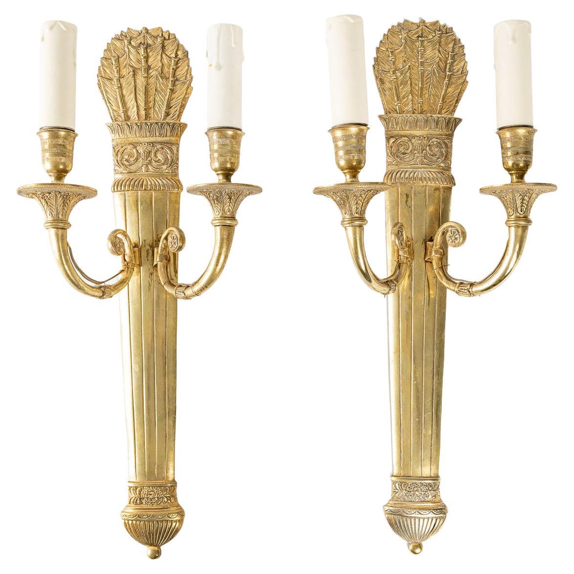Pair of Restoration Style Two-Light Sconces For Sale
