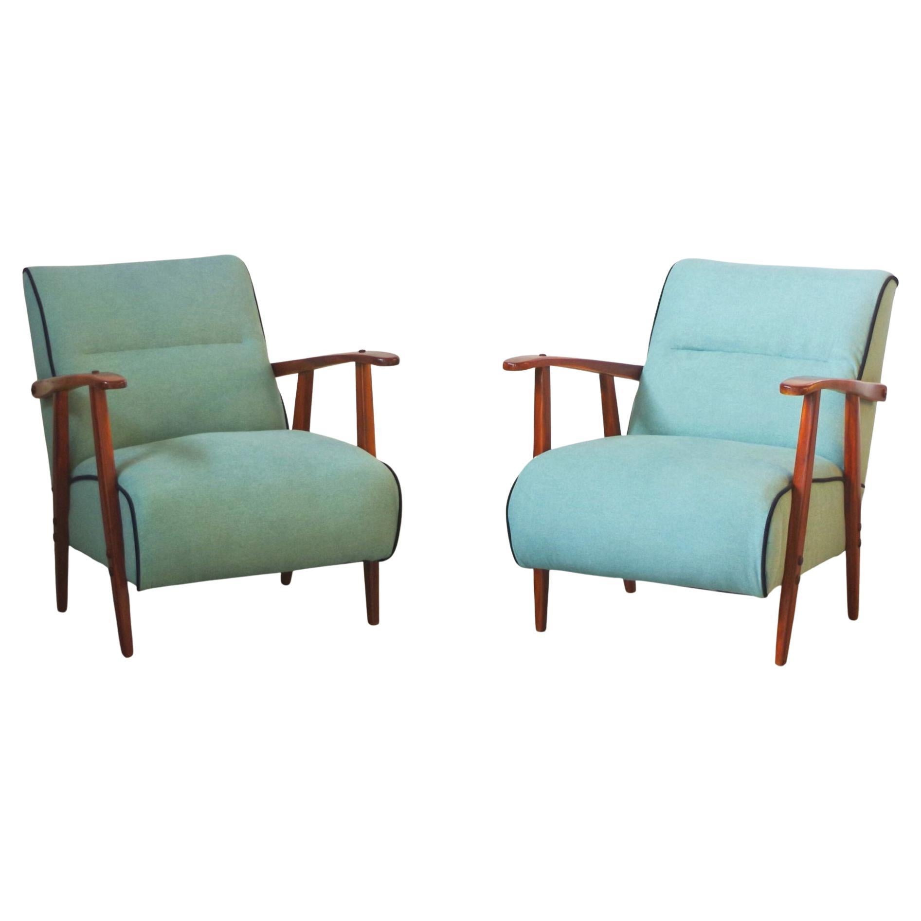 Pair of Restored 1940s Ash Wood Armchairs in Mid-Century Modern Style