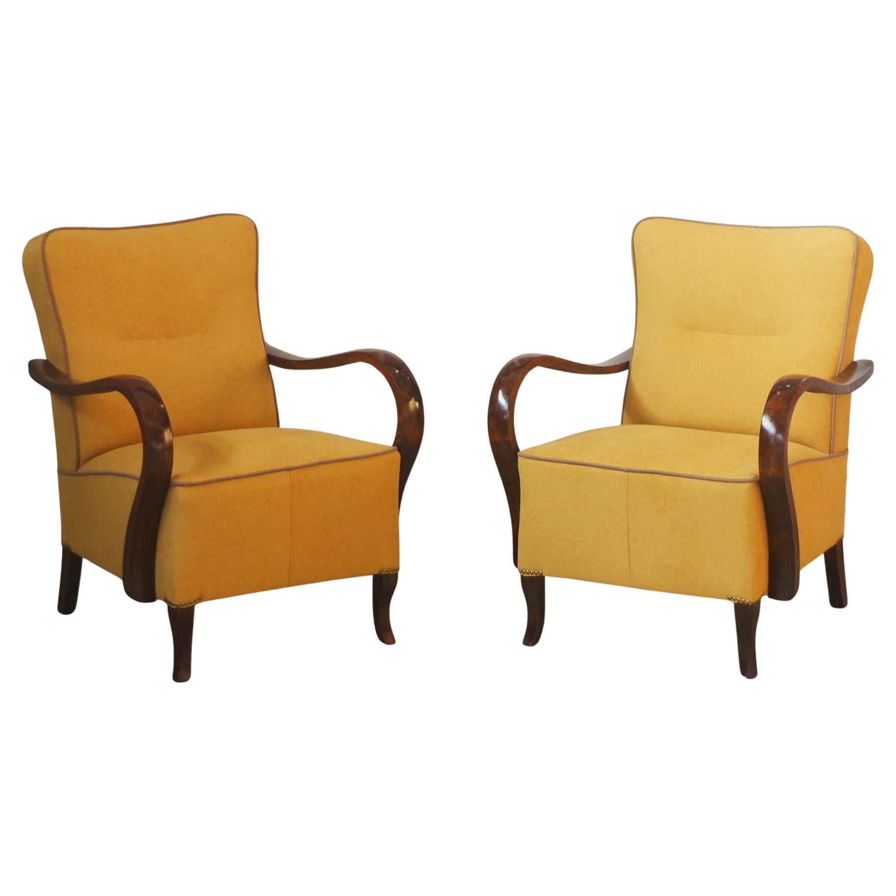 Pair of Restored 1940s Beech Wood Armchairs in Mid-Century Modern Style