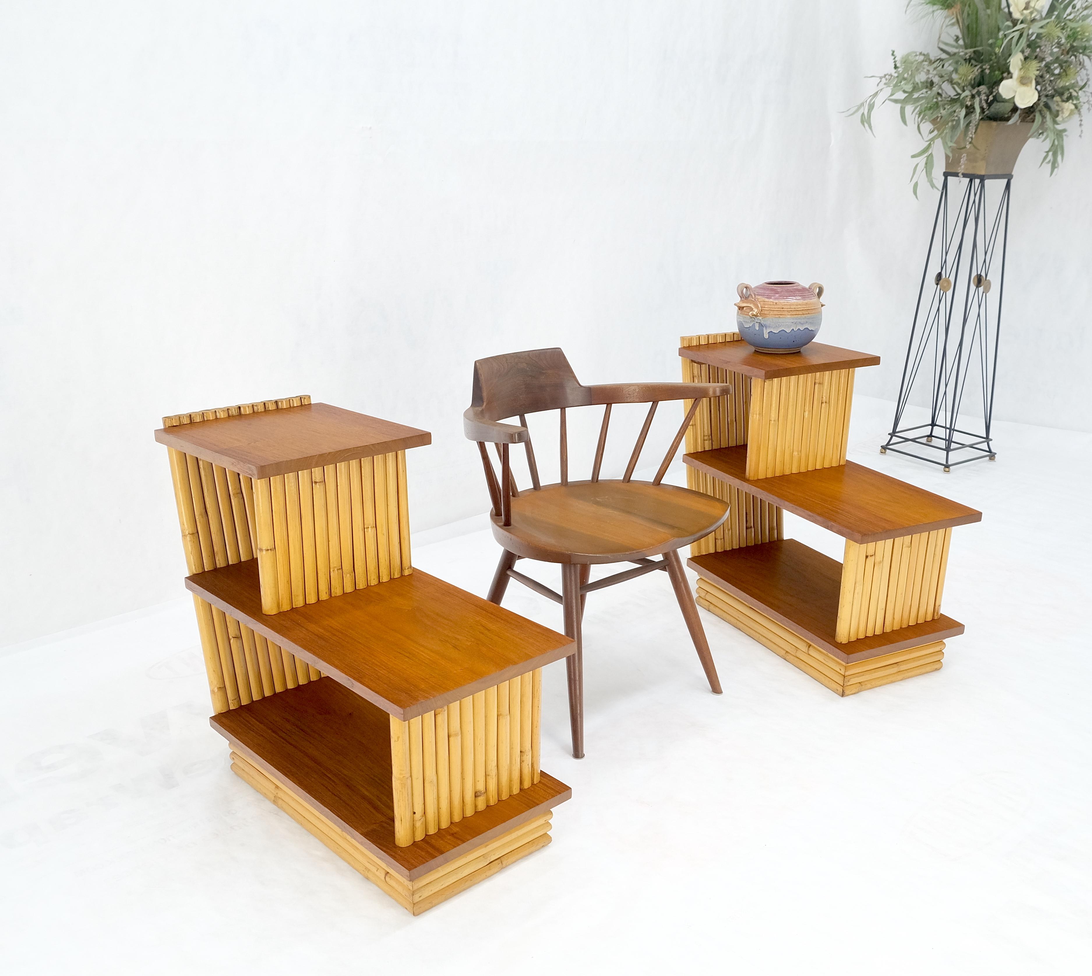 Pair of Restored 1950s Solid Mahogany & Bamboo Reed Step End Side Tables Stands For Sale 2