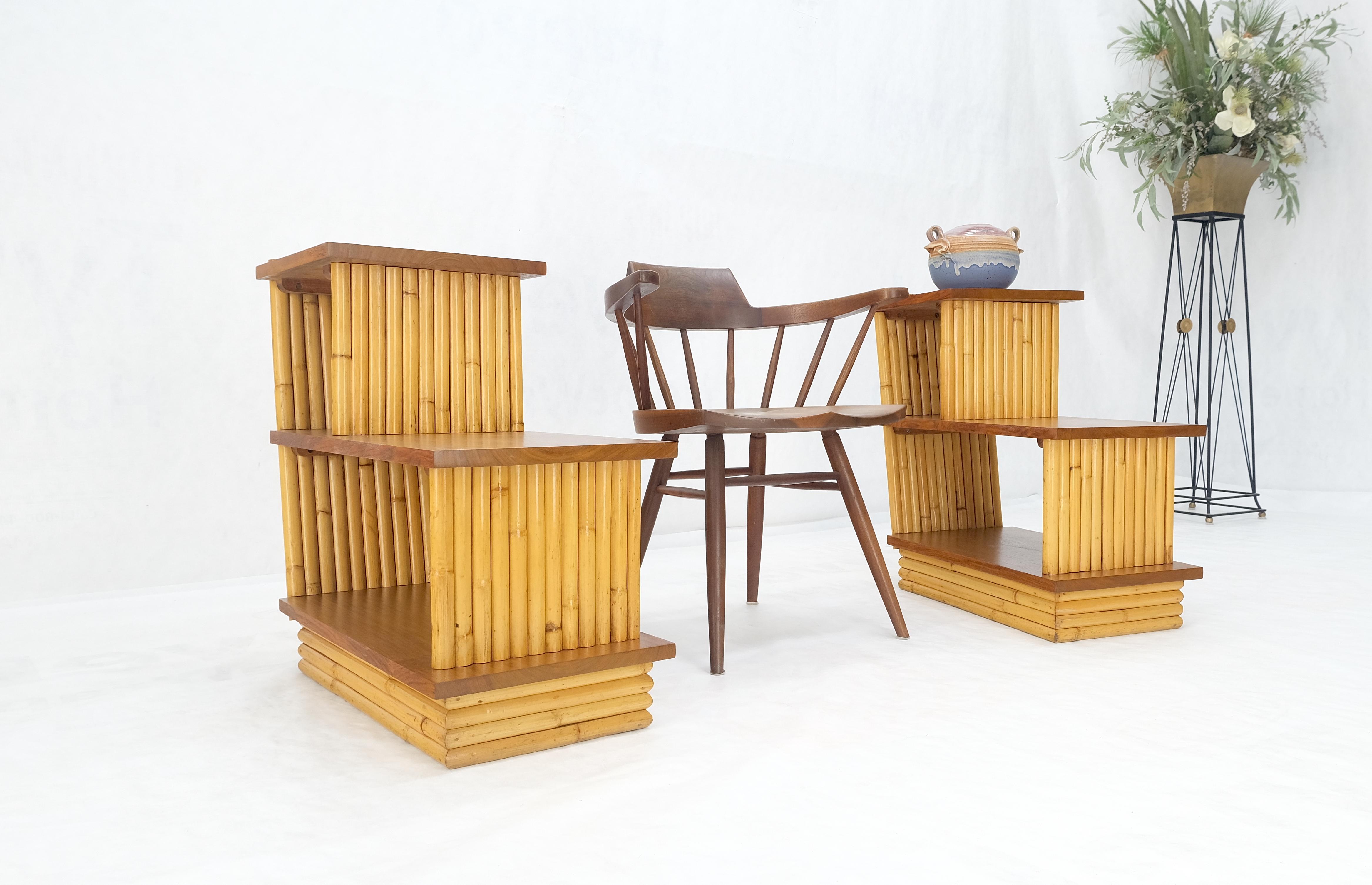 Pair of Restored 1950s Solid Mahogany & Bamboo Reed Step End Side Tables Stands For Sale 3