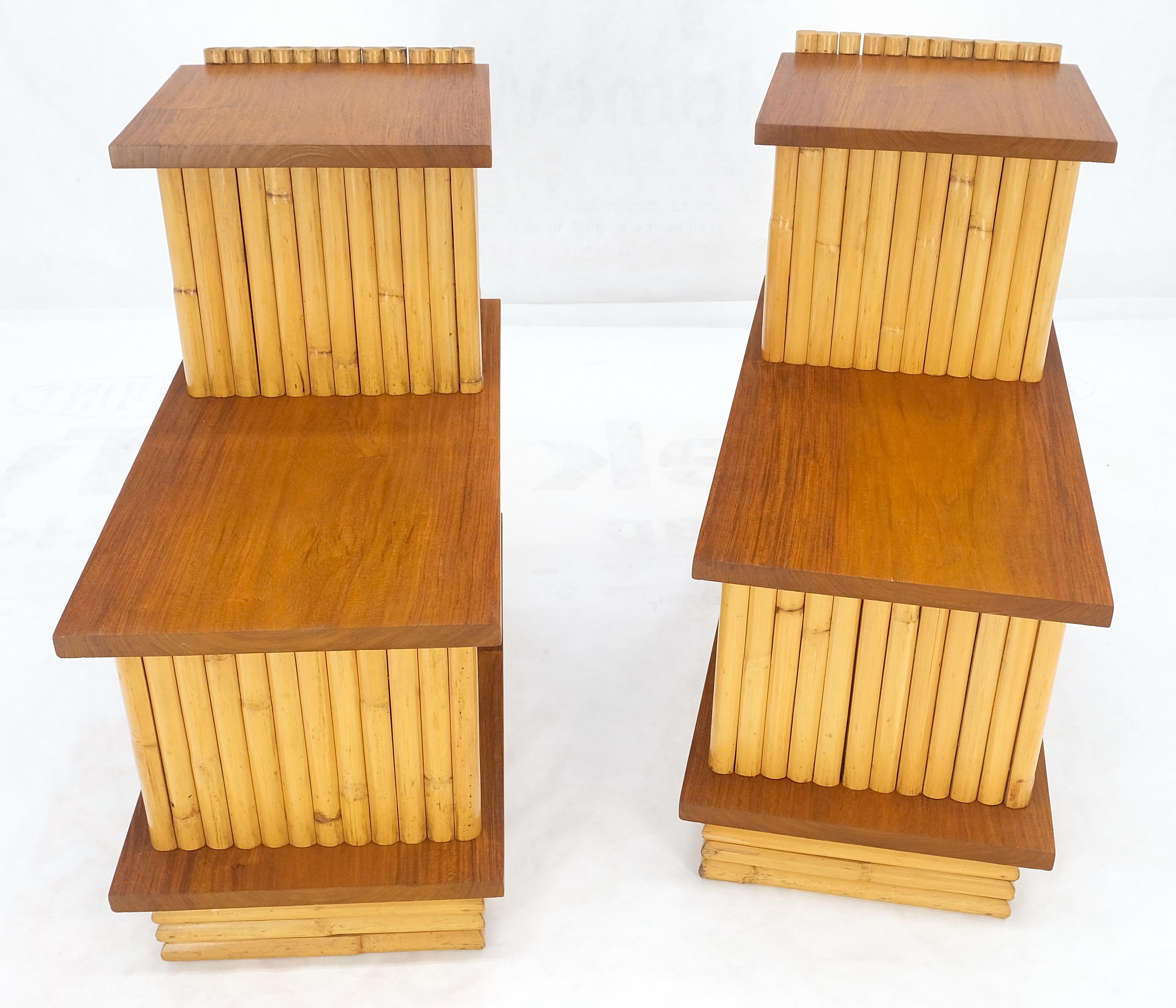 Mid-Century Modern Pair of Restored 1950s Solid Mahogany & Bamboo Reed Step End Side Tables Stands For Sale